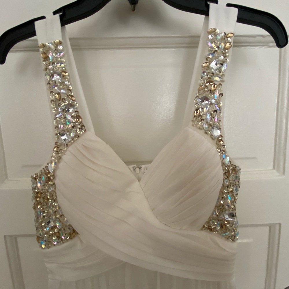 LONG white, crystallized dress w/ zipper